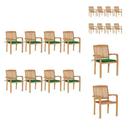 Produktbild von vidaXL Stapelbare Gartenstühle mit Kissen 8 Stk. Massivholz Teak -  Gartenstühle
