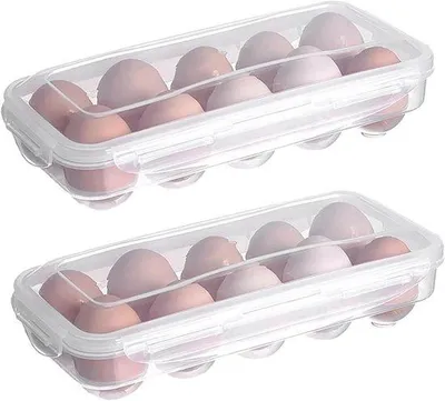 Productafbeelding van Eieropslag in de koelkast - Set van 2 eierhouders voor 10 eieren met deksel, plastic koelkastbox voor versheid en organisatie