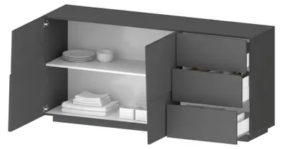 Produktbild von Kommode Ddalessi, Wohnzimmer-Buffet, Wohnzimmer-Kommode mit 2 Türen und 3 Schubladen, 180x44x86 cm, Anthrazit