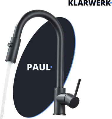 Produktbild von Paul | Premium Schwarz matt ausziehbare Niederdruck Armatur |Edelstahl Wasserhahn Küche | Mischbatterie - 360 Grad drehbar | Boiler 3 Anschlüsse