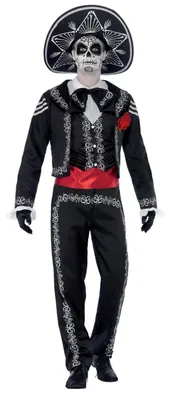 Immagine prodotto di Costume da scheletro per la festa dei morti messicana, completo per uomo, taglia XL