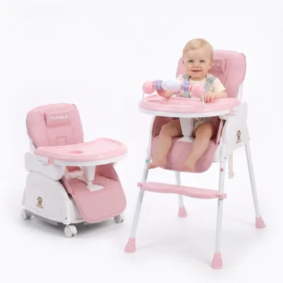 Produktbild von Twinky® Hochstuhl Baby - Pink - 2-in-1 Kinderhochstuhl - Klappbarer Esszimmerstuhl, Kinderwagen - Mitwachsstuhl und Babystuhl für Neugeborene