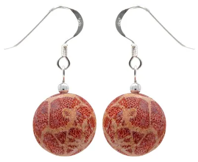 Produktbild von Ohrringe Ohrhänger aus Natur-Koralle mit Poren & Maserung 925 Silber rot-orange