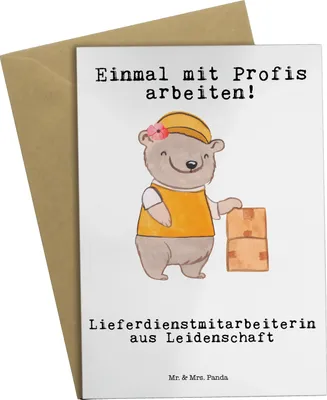 Produktbild von Mr. & Mrs. Panda Klappkarte Lieferdienstmitarbeiterin Leidenschaft - Weiß - Geschenk, weihnachtskarten, Witzig, Pizzabringdienst, Glückwunschkarte, einladungskarten
