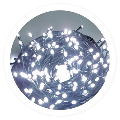 Lichterkette 20 m, 200 weiße LEDs, 8 Funktionen, IP44