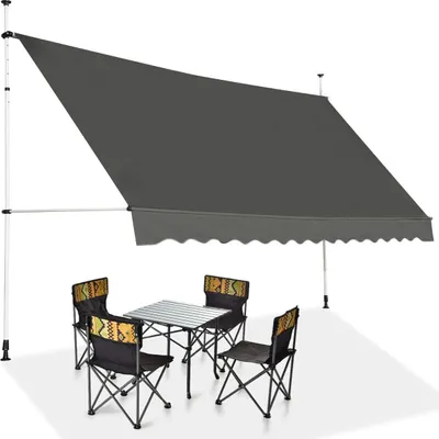 Produktbild von Klemmmarkisemit Handkurbel, Balkonmarkise, Sonnenschutz Markise, Gelenkarmmarkise, höhenverstellbar, für Terrasse Balkon Garten (Grau, 3,95 x 1.2m)