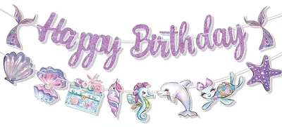 Produktbild von Meerjungfrau Geburtstag Girlande 2 Stück Happy Birthday Banner Papier Party Deko Kinder Mädchen Erwachsene