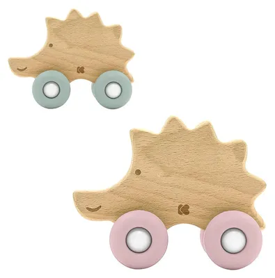 Produktbild von Kikkaboo Beißring Igel Holzspielzeug mit Silikonbeißring Buchenholz weiche Form rosa