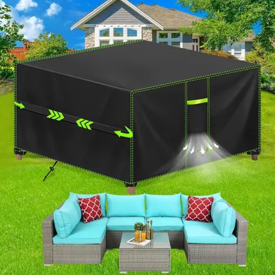Image de Housse de protection pour meubles de jardin, imperméable, résistante aux intempéries, en tissu Oxford 420D, dimensions 200x200x90 cm, couleur noire