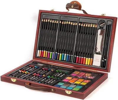 Produktbild von Holzkoffer für Schilderarbeiten - 78 Stücke - Pastellfarben - Aquarellstifte