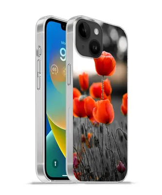 Produktbild von MuchoWow® Handyhülle Schutzhülle Hülle für Apple iPhone 14 - Softcase Rote Mohnblumen vor schwarzem und weißem Hintergrund Silikon Softcase Handy Hülle - Mobiltelefonhülle
