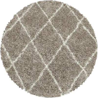 Produktbild von Carpetsale24 Hochflor Teppich Wohnzimmer Modern Rauten Design Teppich Shaggy Flauschig Weich, Grösse: 80 cm Rund