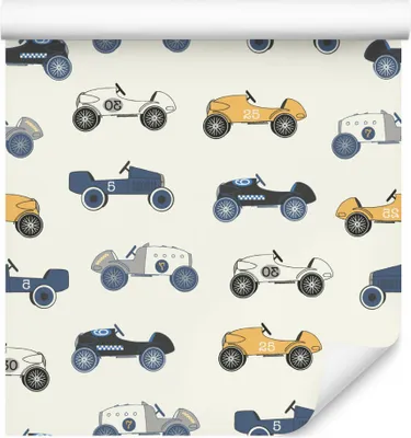 Produktbild von 10m VLIES TAPETE Rolle Kinderzimmer Autos Sportwagen Retro Rennen Ziffer XXL