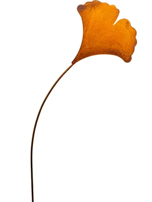 Productafbeelding van Ginkgo-blad decoratie van roestig metaal, geschikt voor tuin, terras of balkon. Materiaal: edelroest. Motief: Ginkgo
