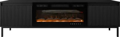 Produktbild von MIRJAN24 TV-Lowboard Ozmi 2K EF mit Kamin, TV-Schrank mit zwei Kleppen, Realistische LED-Flamme, push to open, Wohnzimmer Kollektion (Farbe: Schwarz)