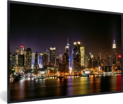 Produktbild von MuchoWow® Gerahmtes Poster New York - Skyline - Farben 90x60 cm - Poster mit Schwarzem Bilderrahmen Wandposter Rahmen Foto Bilder - Fotorahmen - Foto-Plakat