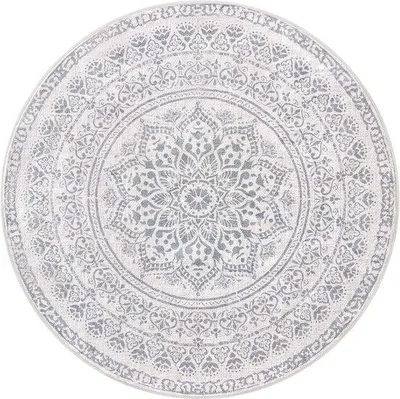 Productafbeelding van Famanu vloerkleed, bohostijl, zilvergrijs, diameter 120 cm