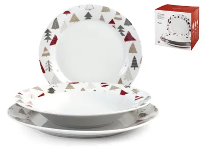 Image de Omgoods - Ensemble de vaisselle en porcelaine, 18 pièces, collection "Winterly"