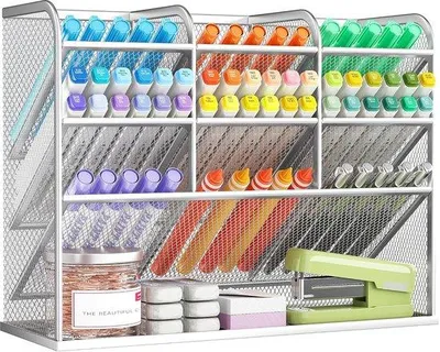 Produktbild von Büro-Organizer mit 9 Fächern - Kugelschreiberhalter - Silber - Metall