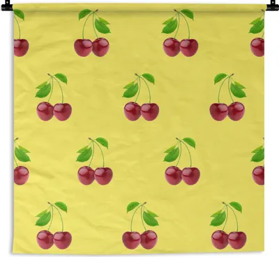 Produktbild von MuchoWow® Wandteppich Wandbehang Kirschen - Illustration - Rot 150x150 cm Tapisserie Dekoration Wandtuch - Wohnaccessoires - Modernes