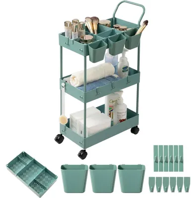 Immagine prodotto di Carrello a 3 ripiani con ganci e portabicchieri, colore verde