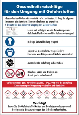Produktbild von Dreifke® Aushang, Gesundheitsratschläge für den Umgang mit Gefahrstoffen - GH...