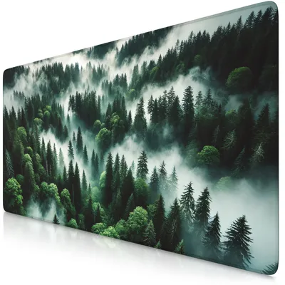 Immagine prodotto di Tappetino per mouse da gaming Titanwolf, modello XXL 90 x 40 cm, motivo foresta, variante 2, superficie in tessuto per un controllo preciso del mouse, base in gomma antiscivolo, ideale come sottotavola, confezione singola, colore verde