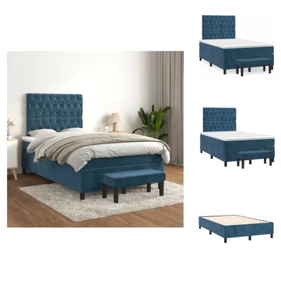 Produktbild von vidaXL Boxspringbett mit Matratze Dunkelblau 120x200 cm Samt -  Betten & Bettgestelle