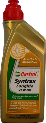 A bottle of Castrol Syntrax Longlife 75W-90 axle fluid.
