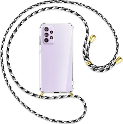 Produktbild von Handykette Backcover-Schutzhülle mit Band (Metall goldfarben) für Samsung Galaxy A33 5G - schwarz/grau/weiß