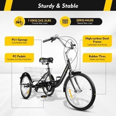 Productafbeelding van Driewieler hoverfiets – 20 inch – 8 versnellingen – Stevig fietsmodel voor senioren