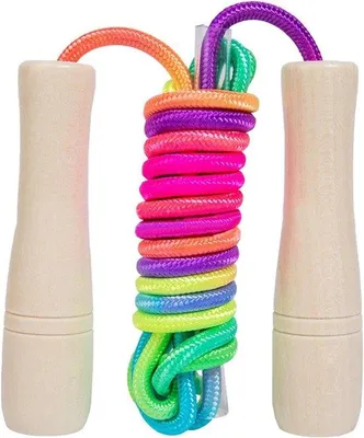 Produktbild von Anpassbares Springseil 250cm Holzgriff Regenbogen für Kinder Fitness
