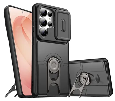 Obrázek produktu pro Pouzdro pro Samsung Galaxy S26 Ultra, Posuvným krytem fotoaparátu a kroužkovým stojánkem, nárazuvzdorné ochranné pouzdro Černá
