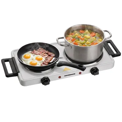Produktbild von Heinner HDHP-KH2500WH Doppelkochplatte 2500 W, 2 Gusseisenplatten, Thermostat, Weiß