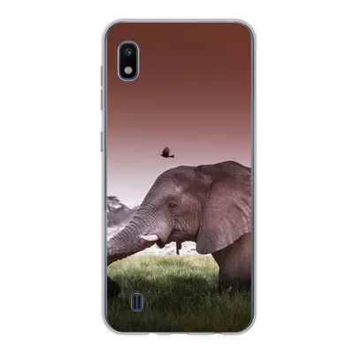Produktbild von MuchoWow® Handyhülle Schutzhülle Hülle für Samsung Galaxy A10 Elefant - Gras - Sonne - Tiere Silikon Softcase Handy Hülle - Schutzhülle