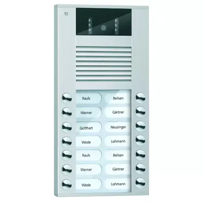 Produktbild von Video-Außenstation mit 130-Grad-Kamera Serie AVE mit 14 Klingeltasten (rechts-/linksbündig), AP silber TCS AVE14143-0010
