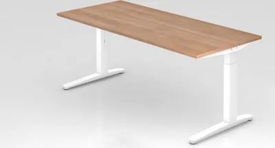 Produktbild von Schreibtisch Mika | Nussbaum | Weißes Gestell | BxT 180x80cm | Arbeitshöhe 65-85cm | höhenjustierbar, 1cm Raster | C-Fuß-Gestell | Rechteckform