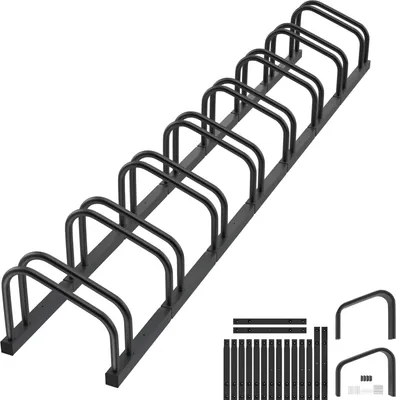 Zdjęcie produktu dla TRMLBE Stojak rowerowy do montażu podłogowego i ściennego na 8 rowerów o szerokości opon 30-65 mm, uchwyt rowerowy, metalowy, oszczędzający miejsce stojak rowerowy, czarny
