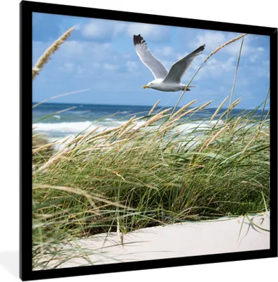 Produktbild von MuchoWow® MuchoWow® Gerahmtes Poster Strand - Pflanzen - Vogel 40x40 cm - Poster mit zchwarzem Bilderrahmen - Mit Rahmen - Wanddekoration Schlafzimmer