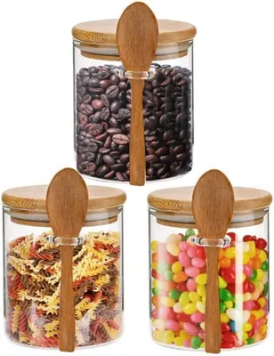 Obrázek produktu pro Skleněné nádoby s vzduchotěsným víkem a lžičkou, skleněné nádoby (3 ks)