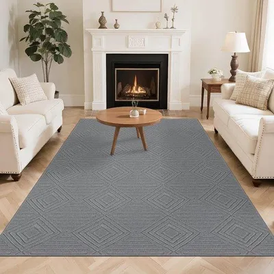 Produktbild von Unyqoos® Waschbarer, weicher Teppich 160 x 230 cm, grau – 1 cm Flor, TPR-Antirutsch (Baumwollfäden), modernes geometrisches Muster