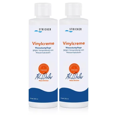 Two bottles of Stricker Vinylcreme for waterbeds.