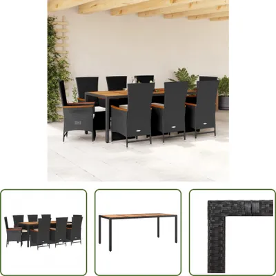 Produktbild von The Living Store 9-tlg. Garten-Essgruppe mit Kissen Schwarz Poly Rattan