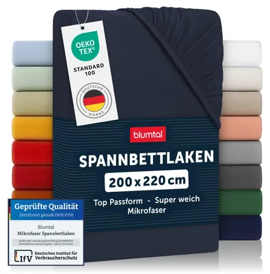 Produktbild von Blumtal Mikrofaser Spannbettlaken 200x220 cm – Atmungsaktives Mikrofaser Bettlaken in Dark Ocean Blue – es Spannbetttuch für angenehme Nächte