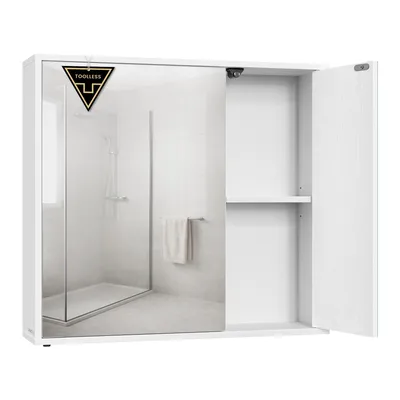 Produktbild von Badezimmerschrank mit Spiegel, Toolless-Technologie, superschnelle werkzeuglose Montage, Spiegelschrank, modern, weiß