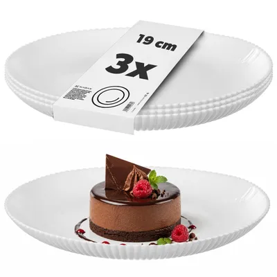 Image de KADAX Assiettes à dessert 19 cm en lot de 3, assiettes blanches pour le petit déjeuner en verre opalin, assiettes à gâteau, petites assiettes pour le gâteau, le dessert & le petit déjeuner, lavables en machine (blanc)