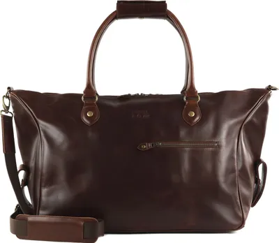 Immagine prodotto di BUCKLE & SEAM Pelle borsa da viaggio Linwood Blu Weekender Brown marrone scuro