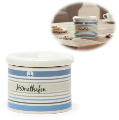 Produktbild von Sturmaschenbecher Heimathafen 10x7,5cm Maritim Weiß Blau Windaschenbecher Aschenbecher