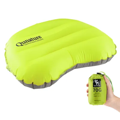 Zdjęcie produktu dla Qunature – ultralekka poduszka nadmuchiwana na kemping i na świeżym powietrzu, 37 x 28 x 8 cm, zielona