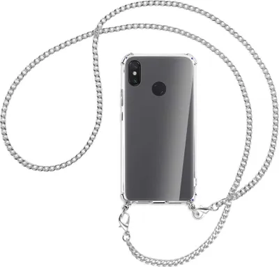 Produktbild von Handykette Backcover-Schutzhülle mit Band (Metall silberfarben) für Xiaomi Mi Max 3 - silberfarbene Kette